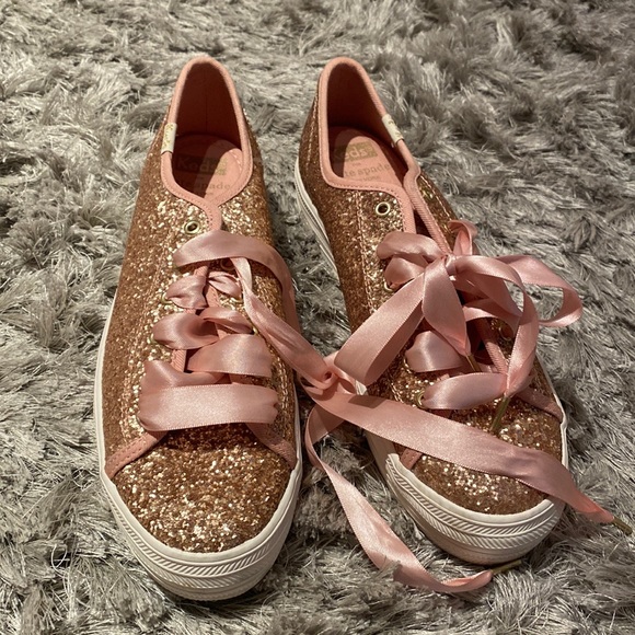 kate spade Shoes Kate Spade Keds Rose Gold Glitter Tennis Shoes